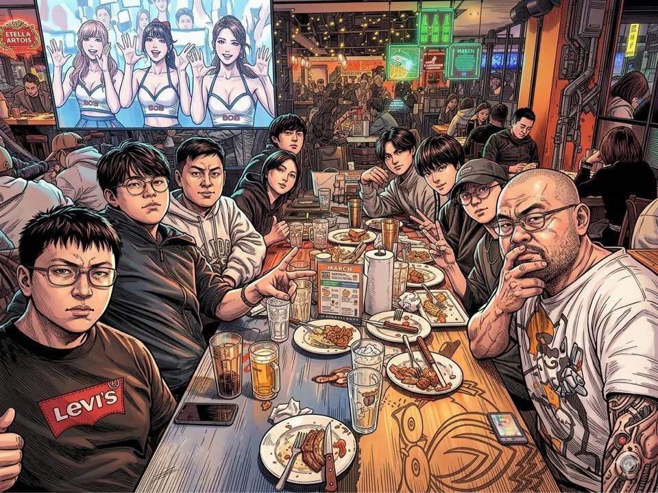 Community dinner — manga color style